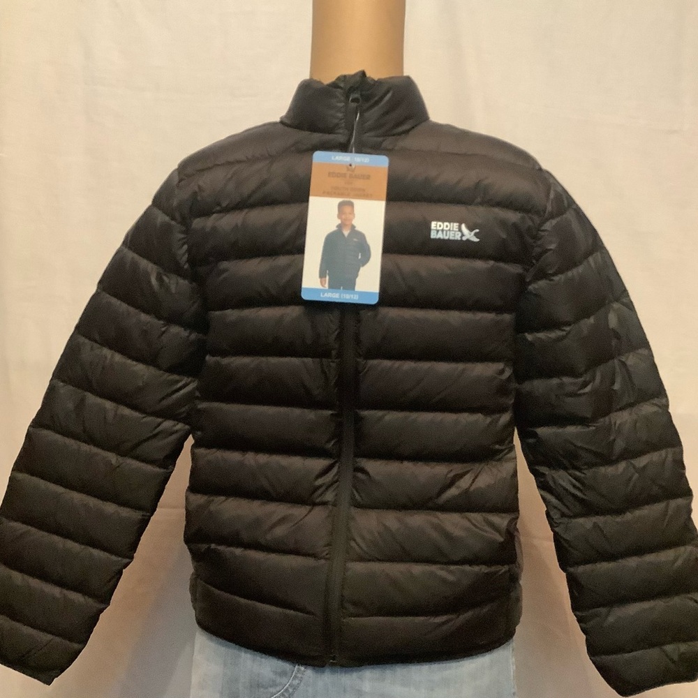 Eddie Bauer Boys’ L Black Puffer Jacket with Quilted Design